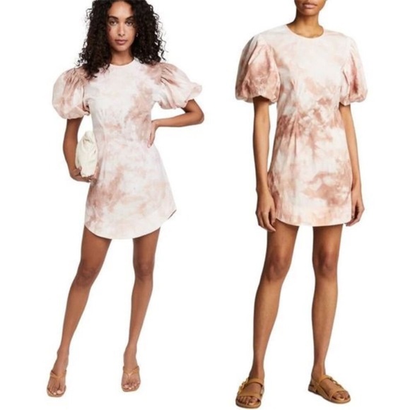 A.L.C. Pink Tie-Dye Puff Sleeve Mini Dress - Picture 1 of 5
